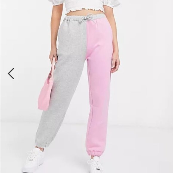 New 2 Toned Pink & Grey Adorable Sweat Pants - Picture 1 of 17